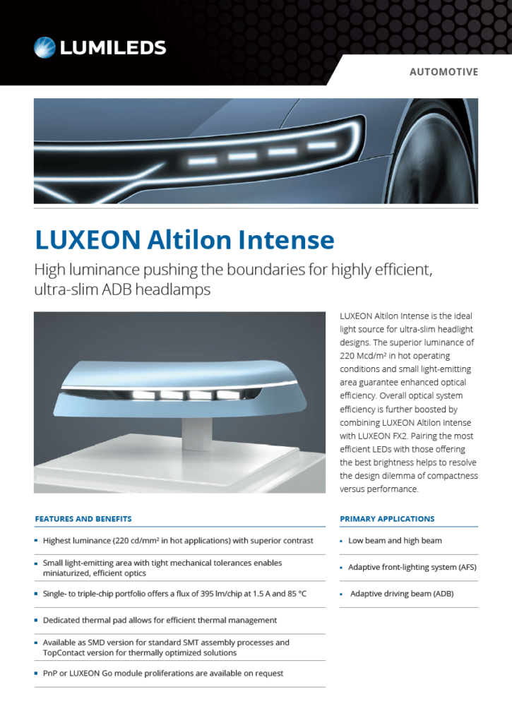 A vibrant LED lighting display showcasing LUXEON Altilon Intense products with colorful lighting effects.