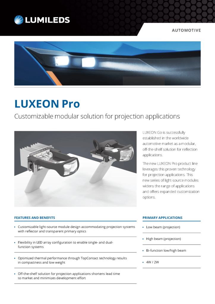 Image of a Lumileds product demo showcasing LUXEON Pro lighting technology in a visually engaging layout.