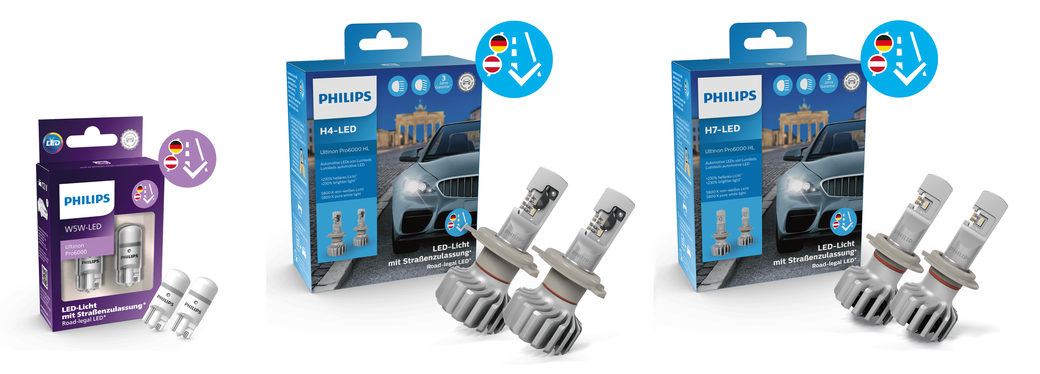 German Philips H4 H7 W5W Moto Double Packaging