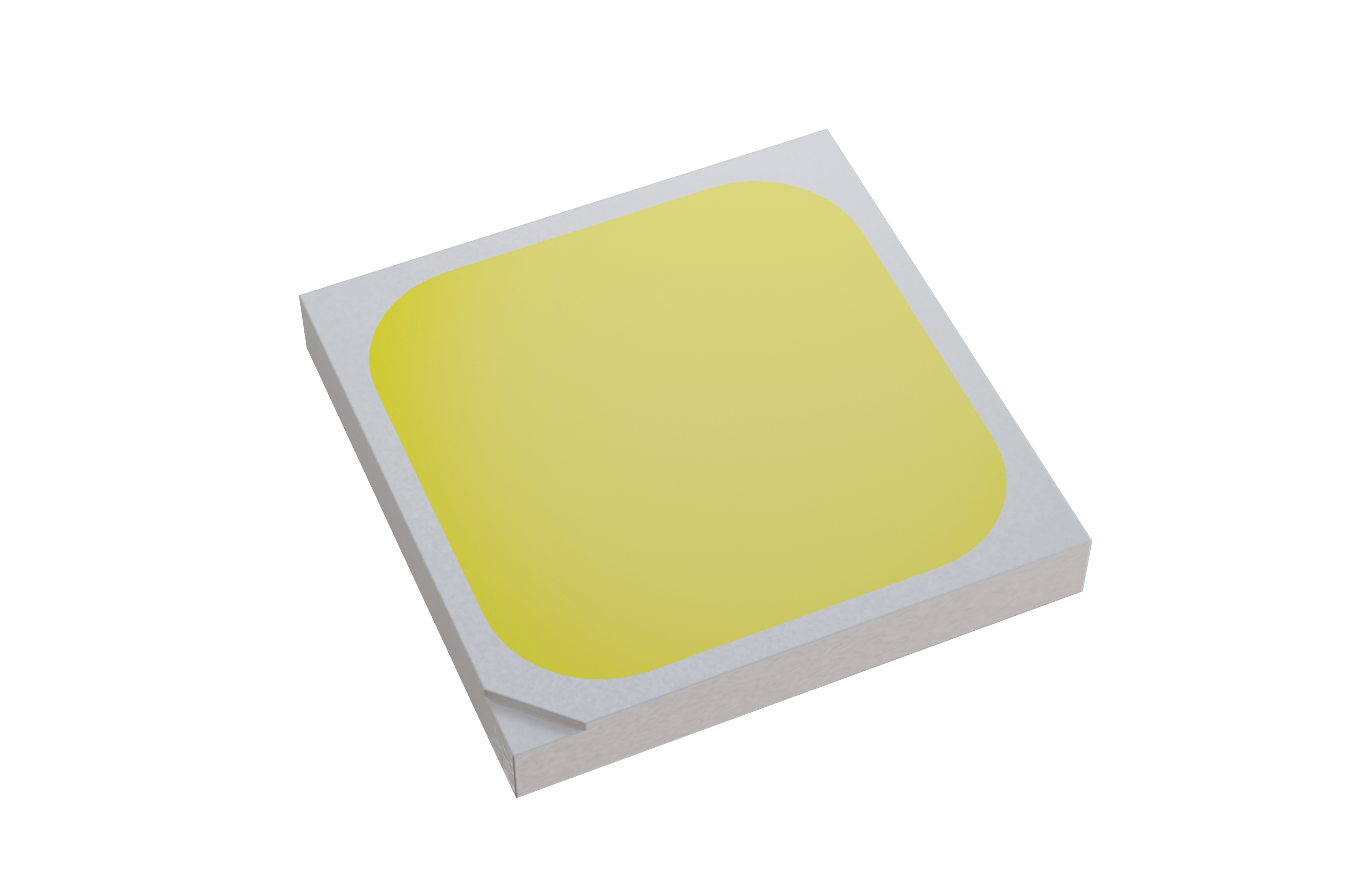 A square LED light chip with a white background, showcasing its compact design and multiple light-emitting diodes.