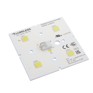LED light source in a compact design, showcasing a circular array of bright white LEDs on a black background.
