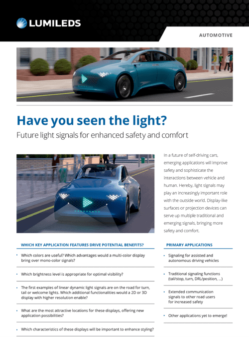A vibrant infographic showcasing Lumileds advanced signaling solutions with diagrams and product highlights.