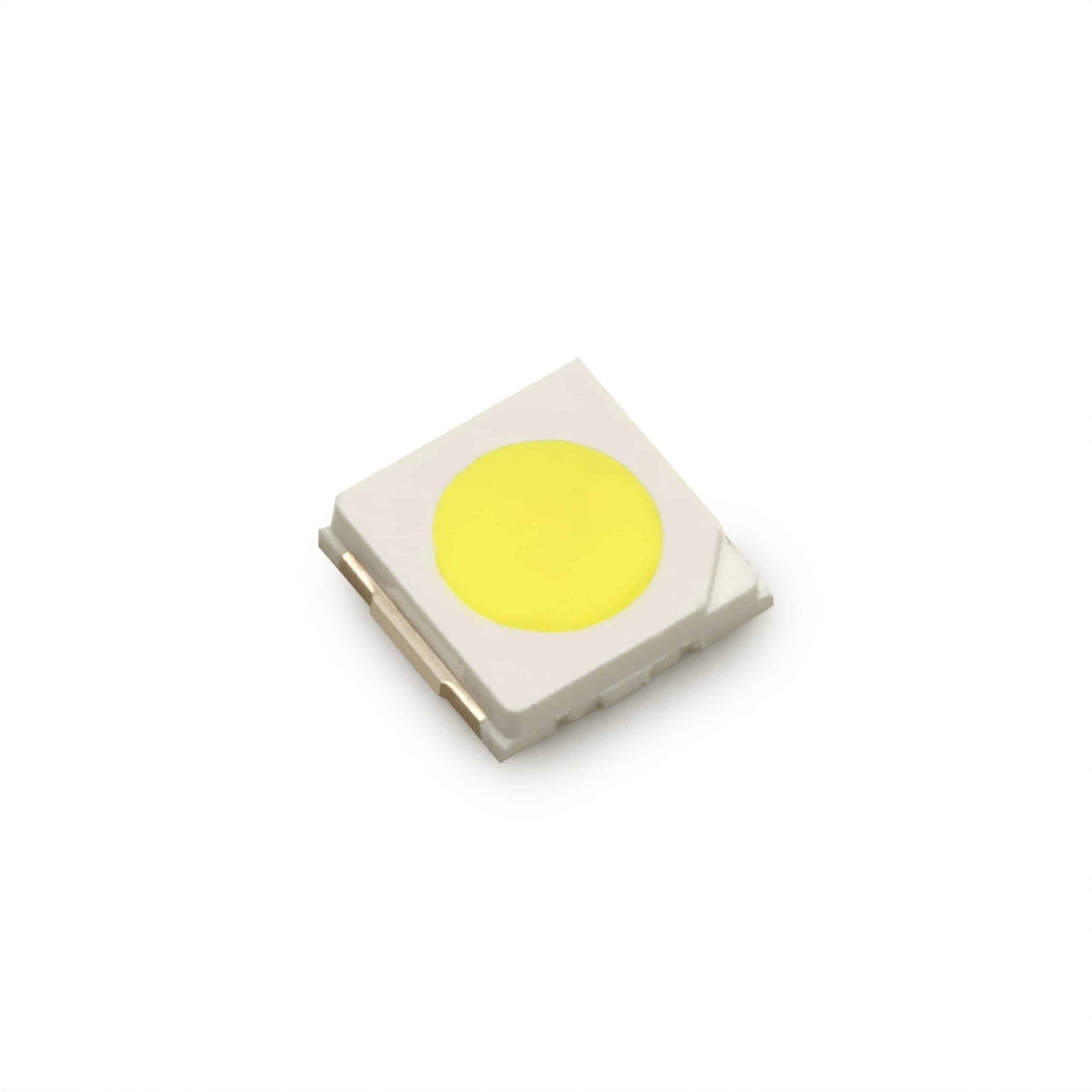 LUXEON 3535L Lime LED chip shown at an angle, highlighting its compact design and bright color.