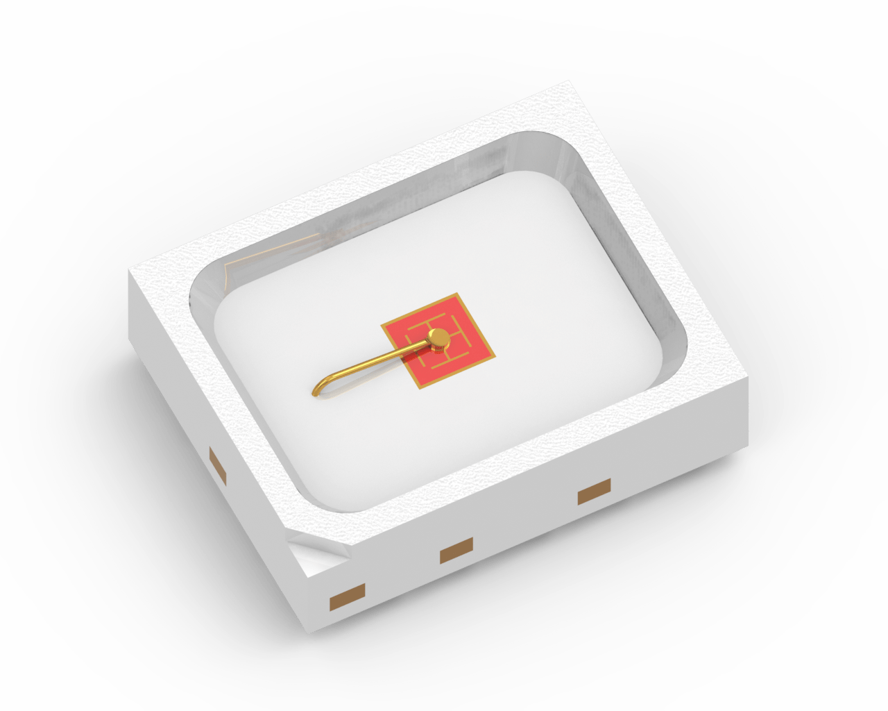 Red LED light bulb with a sleek design, showcasing its modern shape and luminous glow against a white background.