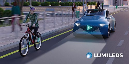 Futuristic automotive graphic showcasing innovative lighting technology and design elements.
