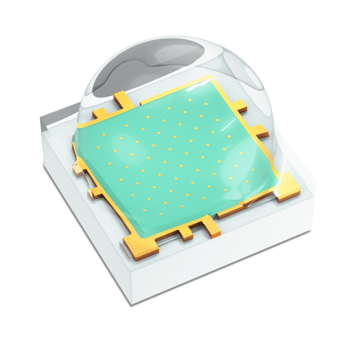 LUXEON C ES Lime LED light source in a sleek angle view, showcasing its vibrant color and compact design.