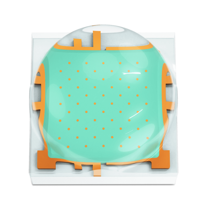 LUXEON C ES Lime LED chip on a white background, showcasing its compact design and vibrant color.