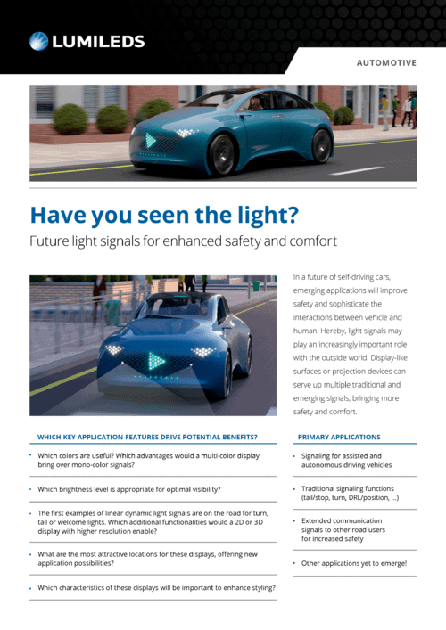 A vibrant infographic showcasing Lumileds advanced signaling solutions with diagrams and product highlights.