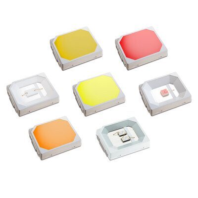 A group of Luxeon 2835 color LED chips in various vibrant hues, showcasing their diverse color options for lighting applications.