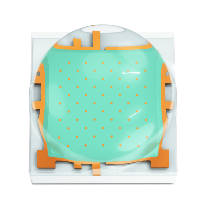 LUXEON C ES Lime LED chip on a white background, showcasing its compact design and vibrant color.