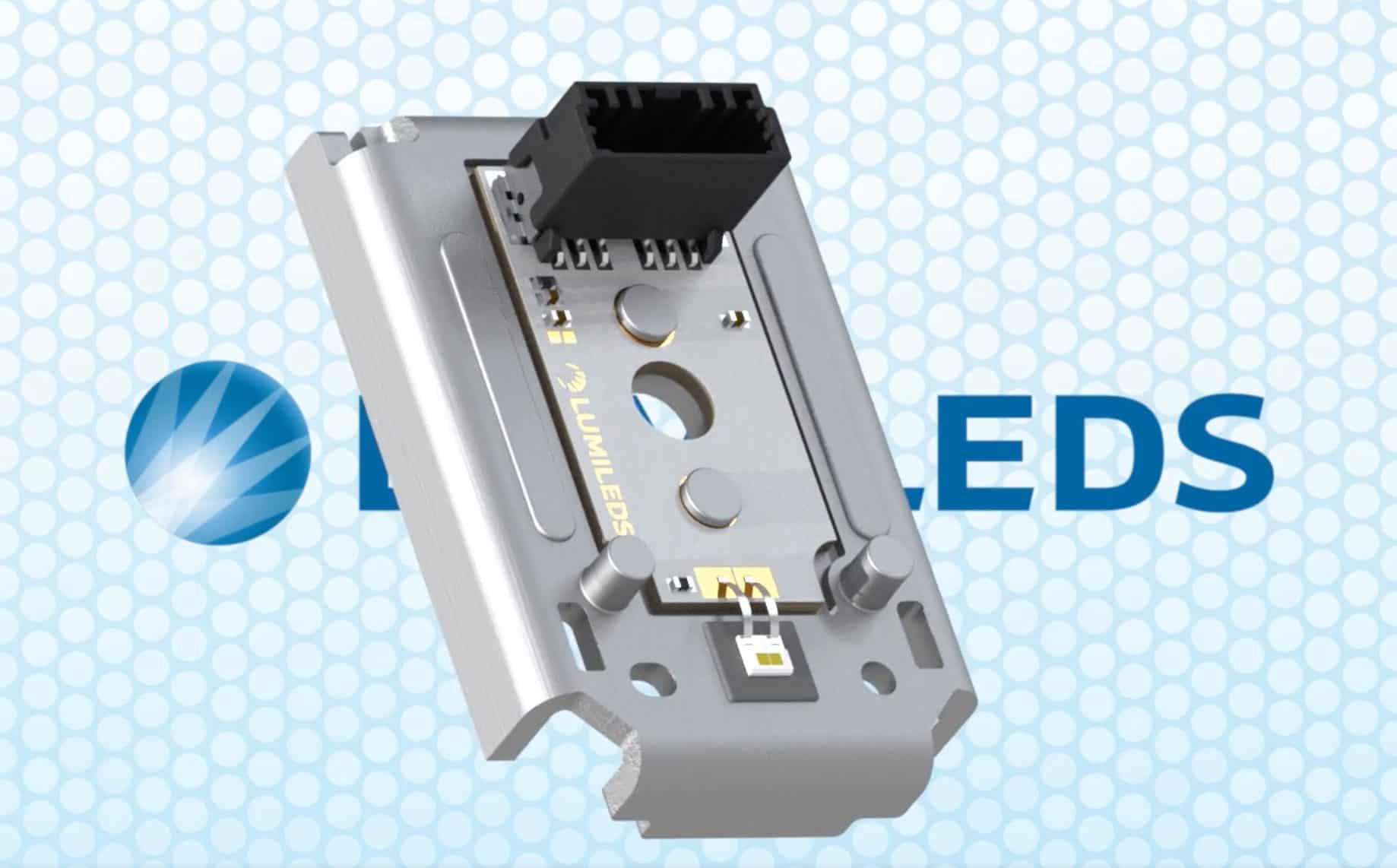 Video thumbnail showcasing LUXEON GO LED technology with vibrant lighting effects on a sleek product display.